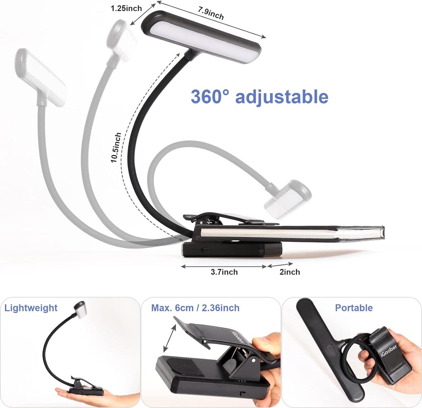 Bright clip-on music stand light with dual LEDs