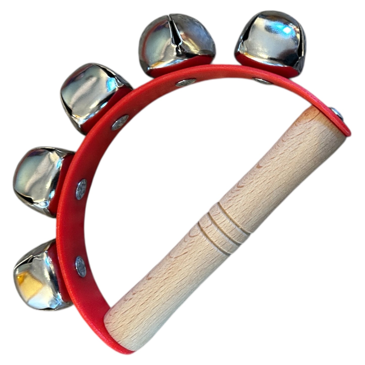 Wooden sleigh bells percussion instrument with handle