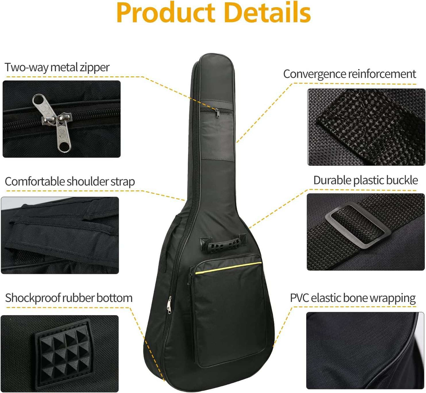 Waterproof Oxford Cloth Guitar Bag with Thick Padding and Dual Straps