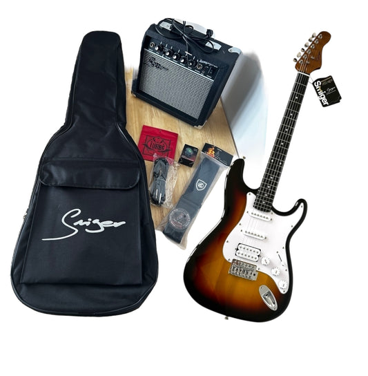 Smiger LG1M Electric Guitar HSS Bundle Three-Tone Sunburst, set view