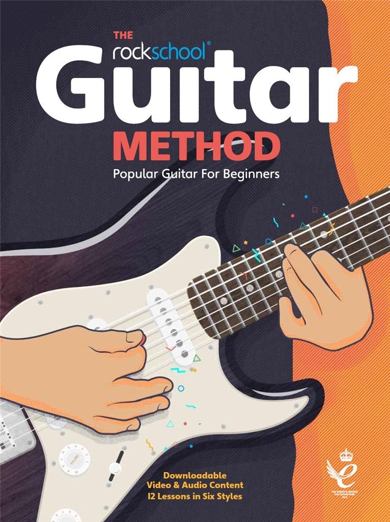 Inside pages from Rockschool Guitar Book showing music lessons and styles