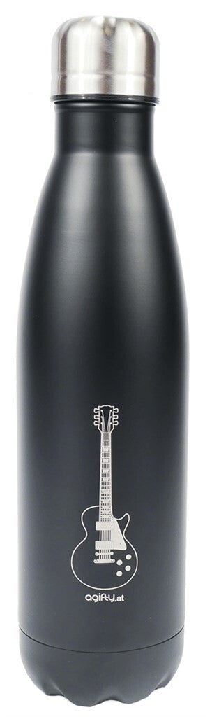 Stylish water bottle for musicians with guitar and violin artwork

