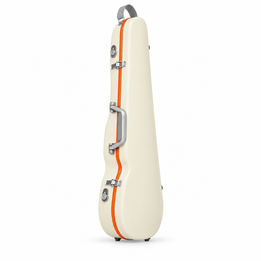 Premium Waterproof 4/4 Hard Shell Contour Violin Case with Padded Straps - Cream with Orange Stripe