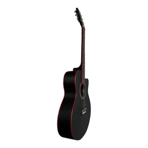Kiltra A40 Cutaway Acoustic Guitar – Matte Black with Red Trim, striking finish student acoustic guitar