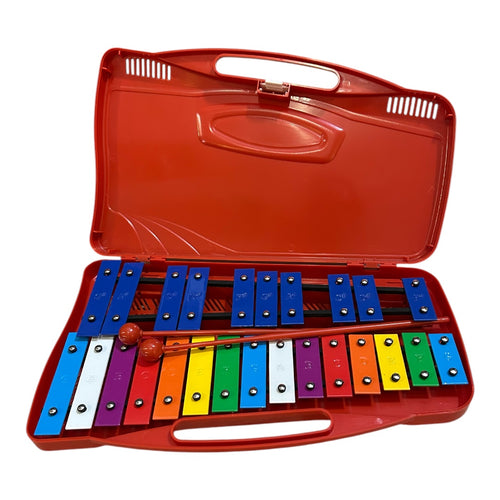 Coloured glockenspiel with folding lid
 colorful keys and included case


