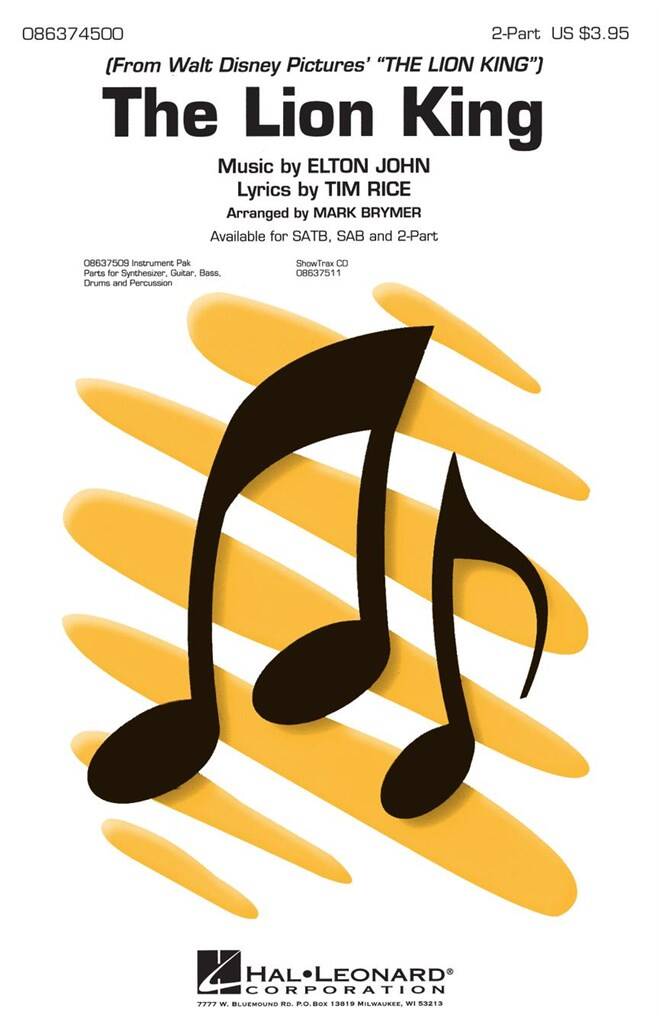 Inside view of vocal score featuring Lion King soundtrack songs

