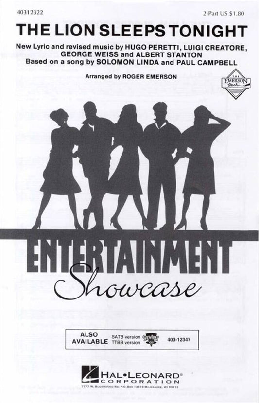 Sheet music pages for 2-part choir with piano for The Lion Sleeps Tonight

