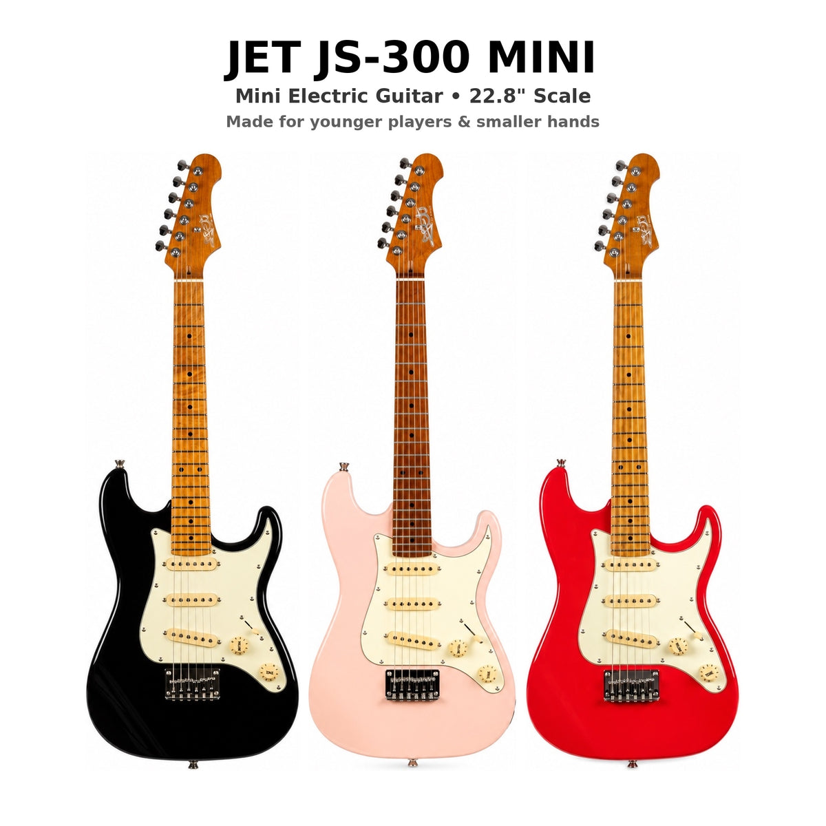 JET JS-300 Mini Electric Guitar – 22.8” Scale | Pink, Red & Black