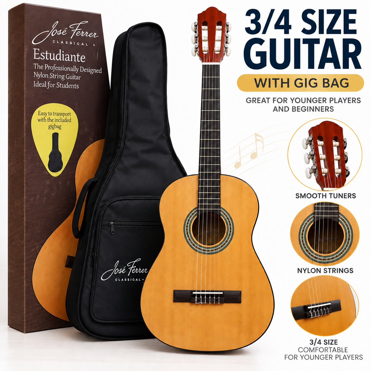 3/4 Size Guitar with Gig Bag – José Ferrer Estudiante