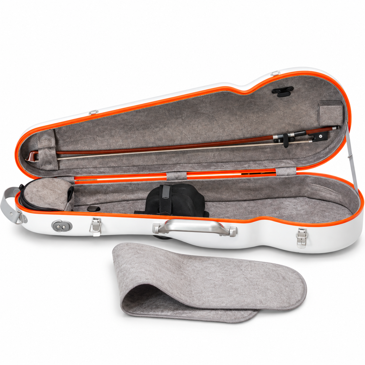 Premium Waterproof 4/4 Hard Shell Contour Violin Case with Padded Straps - White with Orange Stripe