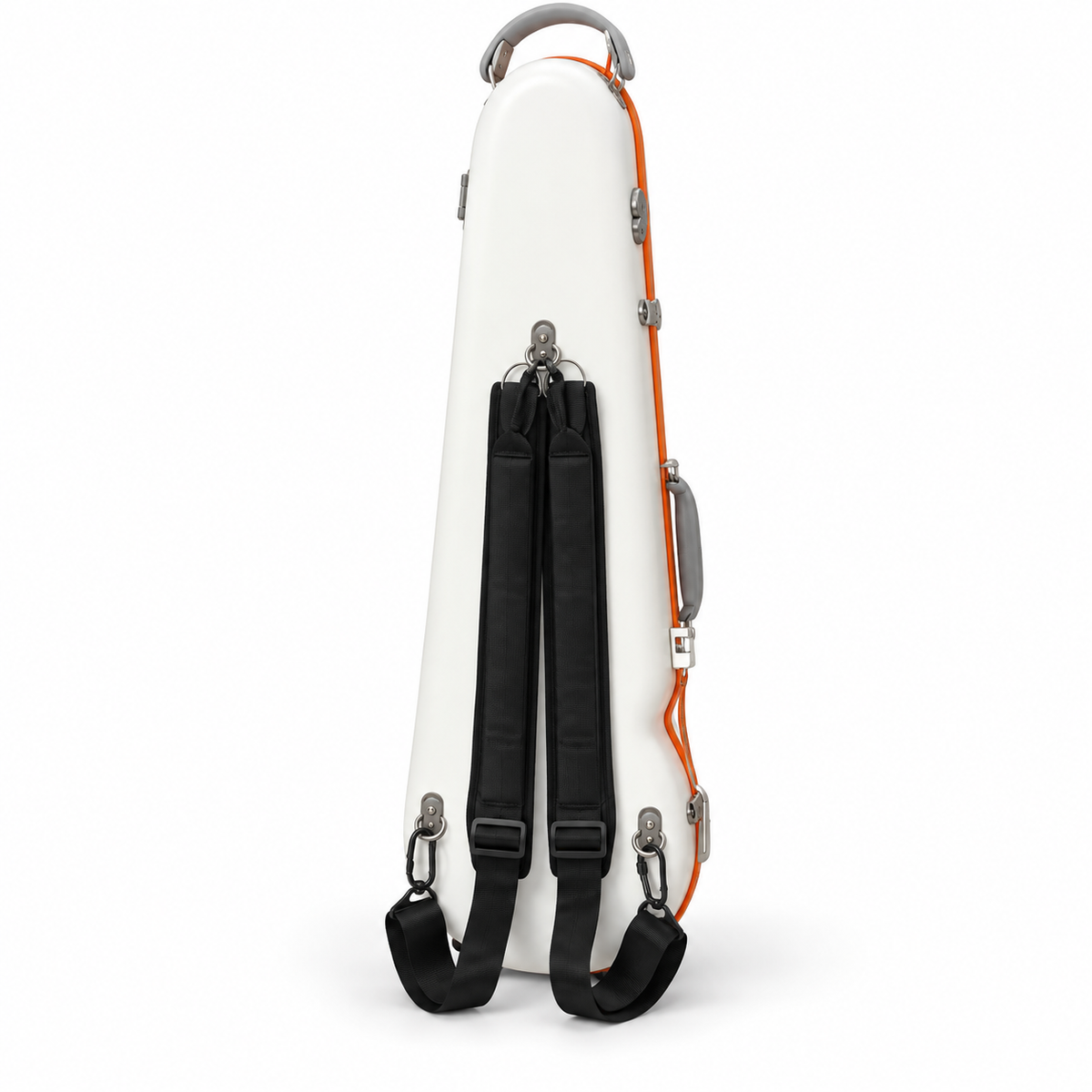 Premium Waterproof 4/4 Hard Shell Contour Violin Case with Padded Straps - White with Orange Stripe