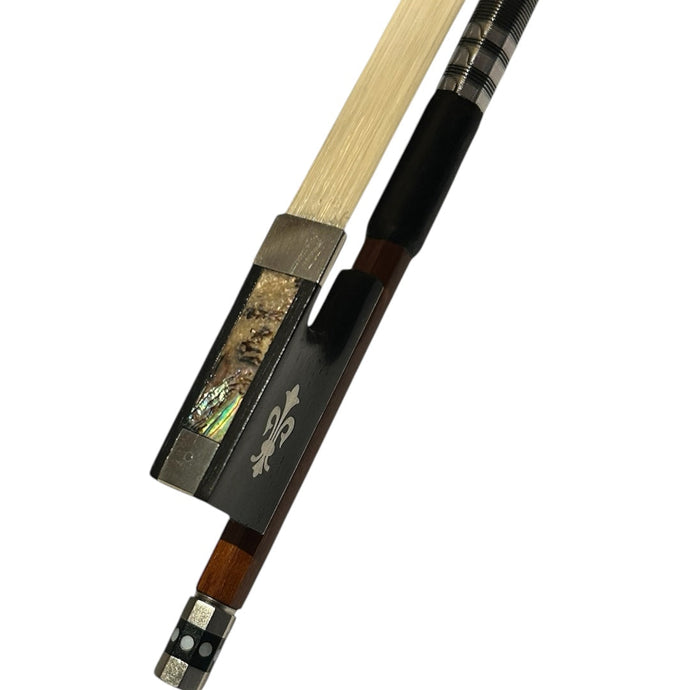 Brazilwood violin bow with ebony fleur-de-lis frog and natural horsehair.