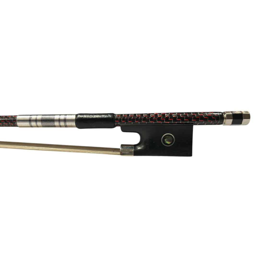 Carbon Fibre 110 Premium Violin Bow 4/4 with black and deep red sleek weave finish, ebony frog, nickel silver fittings.