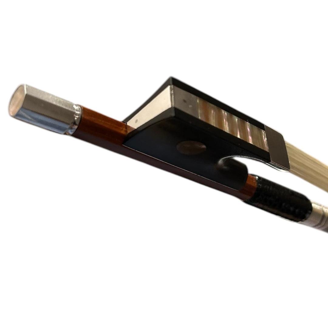 Pernambuco violin bow 4/4 with ebony frog and nickel-silver fittings.
