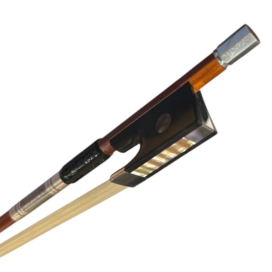 Pernambuco Violin Bow 4/4 with ebony frog and nickel-silver fittings, crafted from high-quality Pernambuco wood.