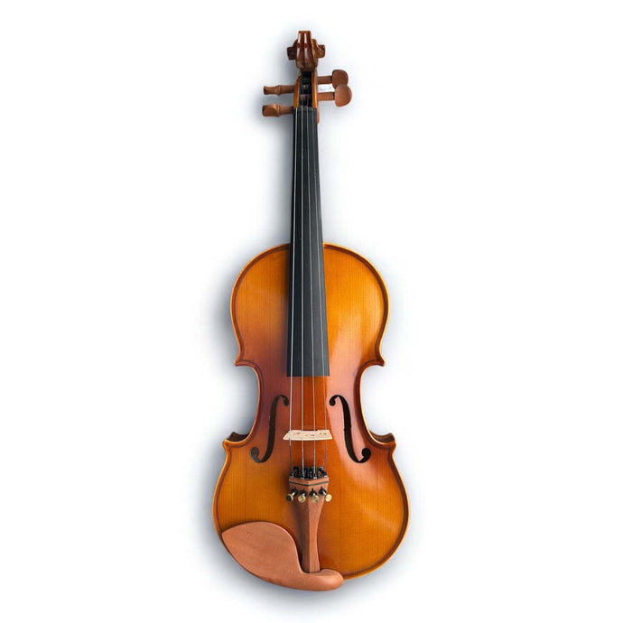 Violin-The Corelli violin set with spruce and maple body, boxwood pegs, tailpiece, chin rest, bow, case, and rosin. Ideal for beginners.