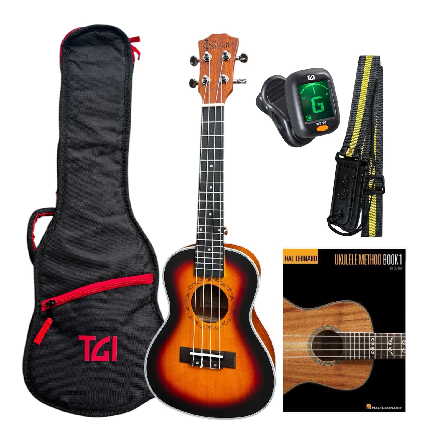 Kiltra Music Concert Ukulele Starter Pack with TGI Bag & Method Book