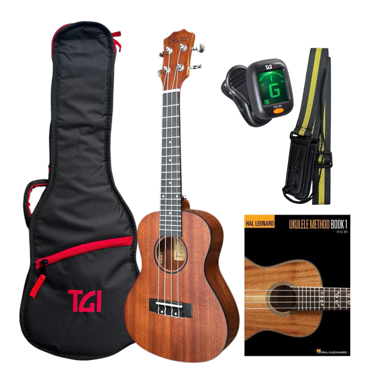 Kiltra Music Concert Ukulele Starter Pack with TGI Bag & Method Book