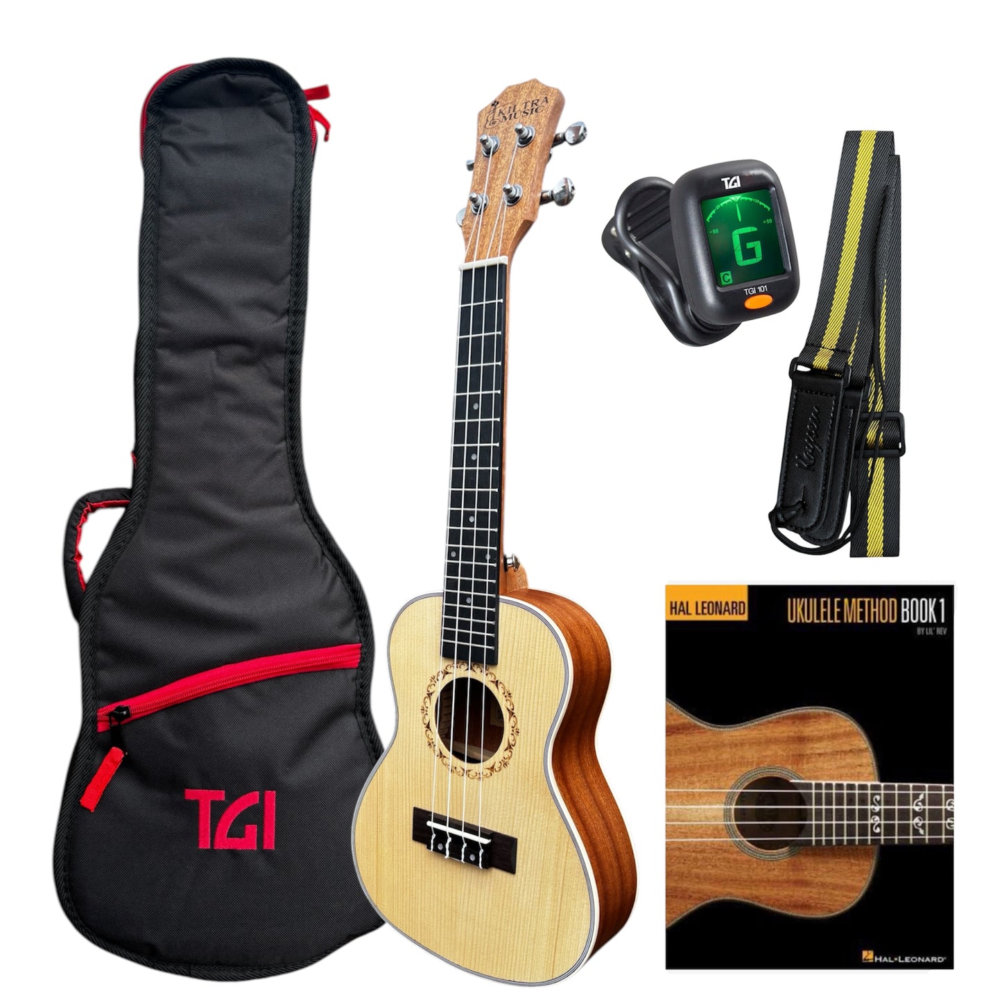 Kiltra Music Concert Ukulele Starter Pack with TGI Bag & Method Book