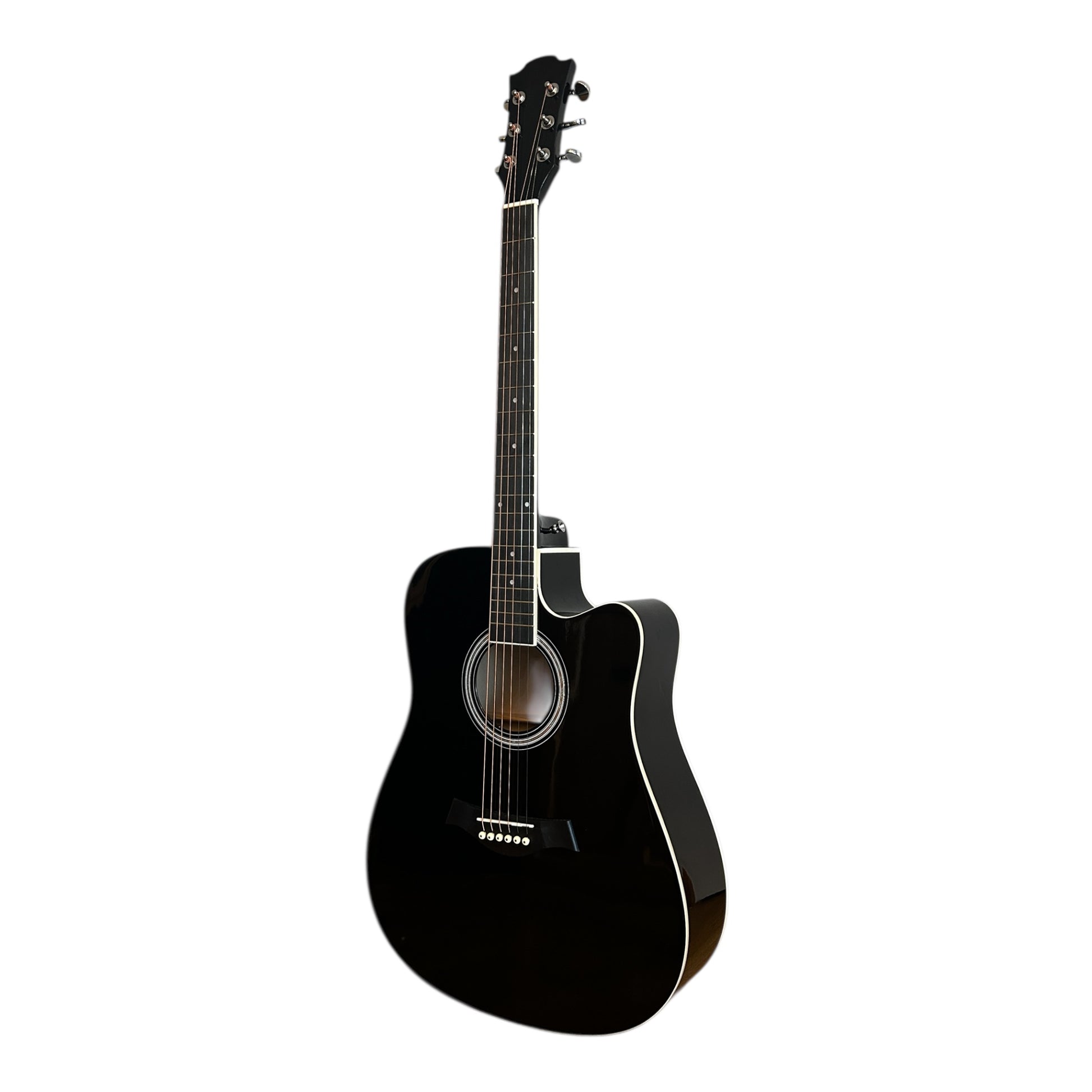 Kiltra Full Size Acoustic Guitar Gloss Black, dreadnought body
