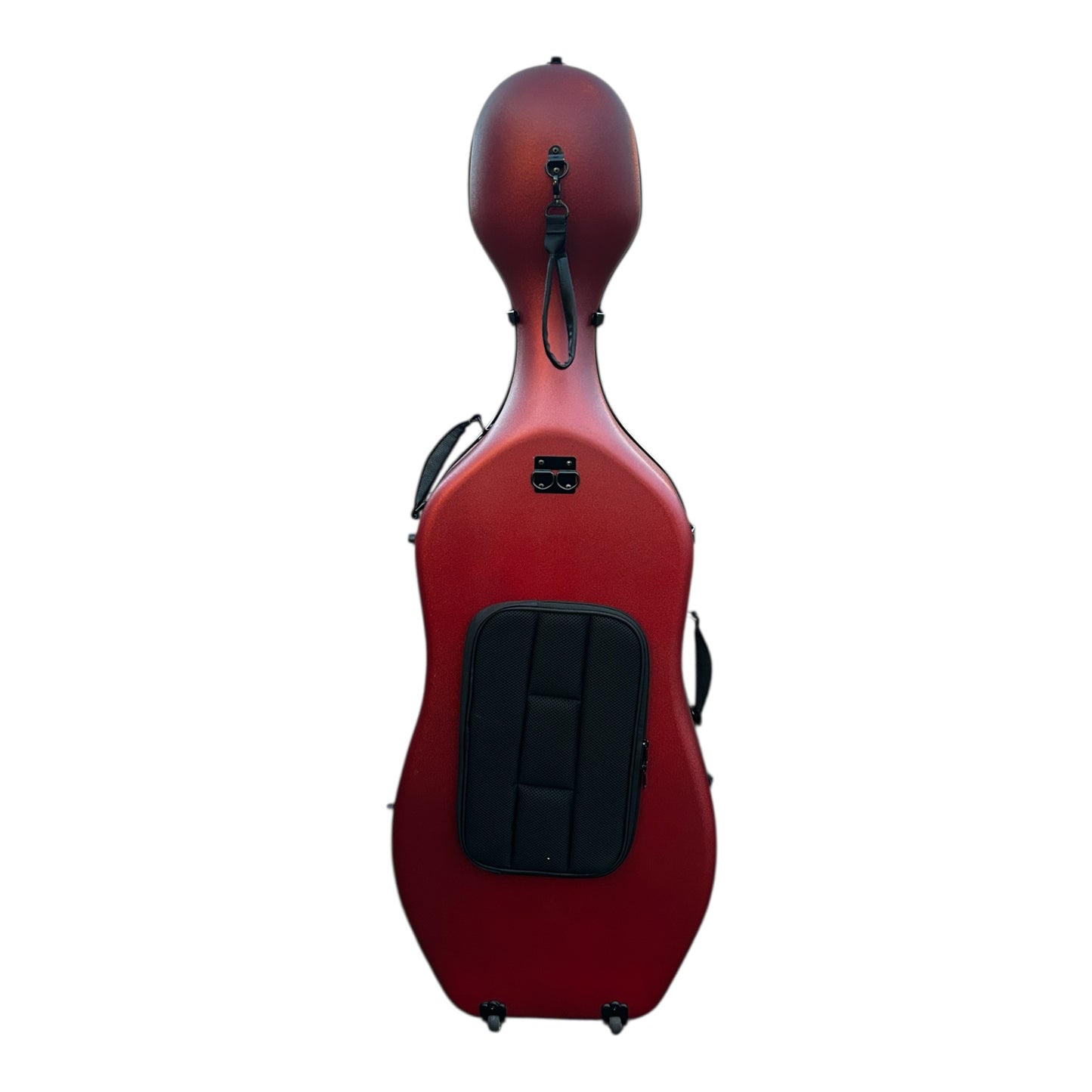 Lightweight Kyliesman cello hard case with wheels in maroon, black, and white finishes
