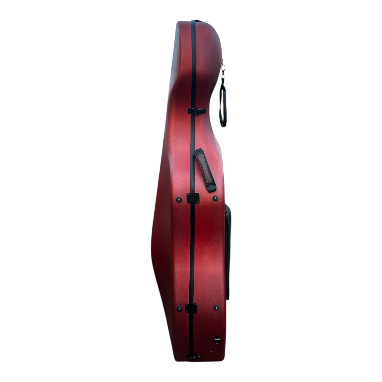 Lightweight Kyliesman cello hard case with wheels in maroon, black, and white finishes
