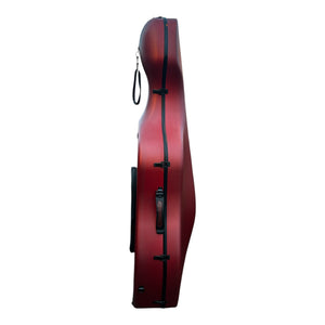 Lightweight Kyliesman cello hard case with wheels in maroon, black, and white finishes
