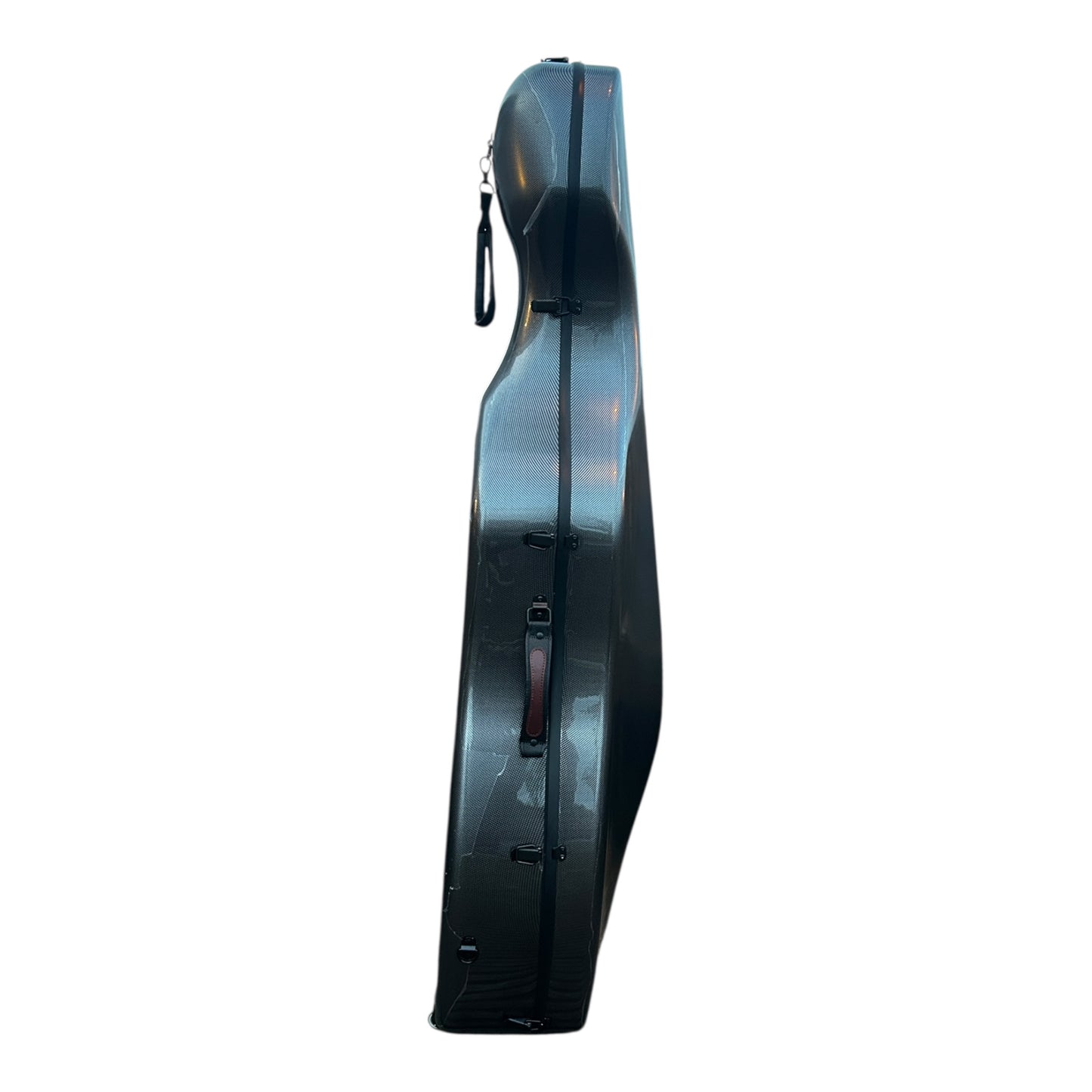 Lightweight Kyliesman cello hard case with wheels in maroon, black, and white finishes
