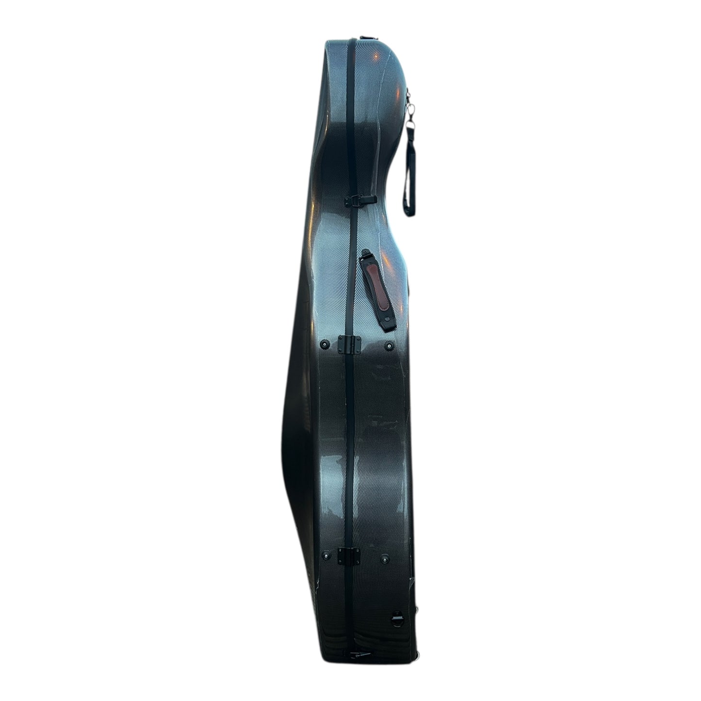Lightweight Kyliesman cello hard case with wheels in maroon, black, and white finishes
