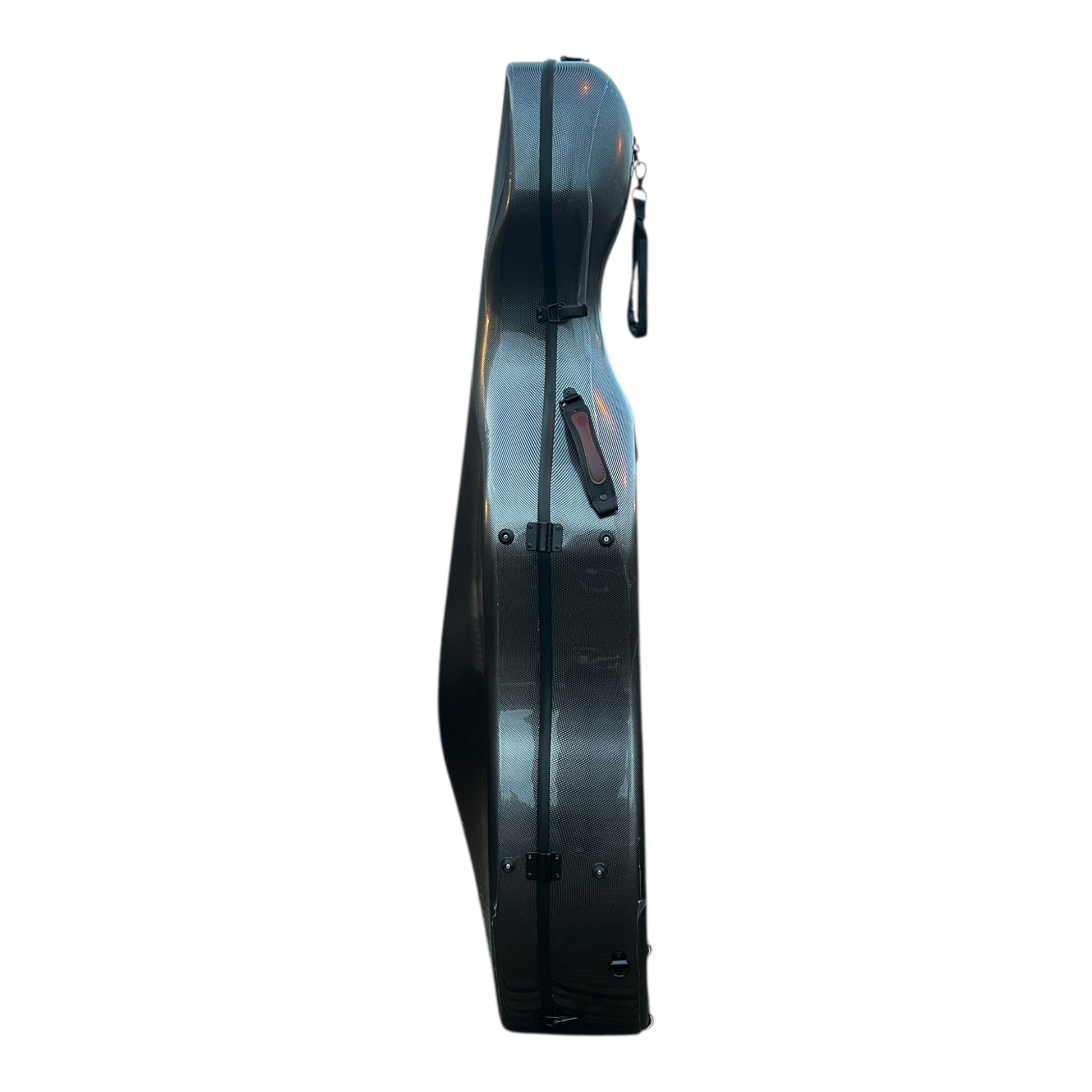 Lightweight Kyliesman cello hard case with wheels in maroon, black, and white finishes
