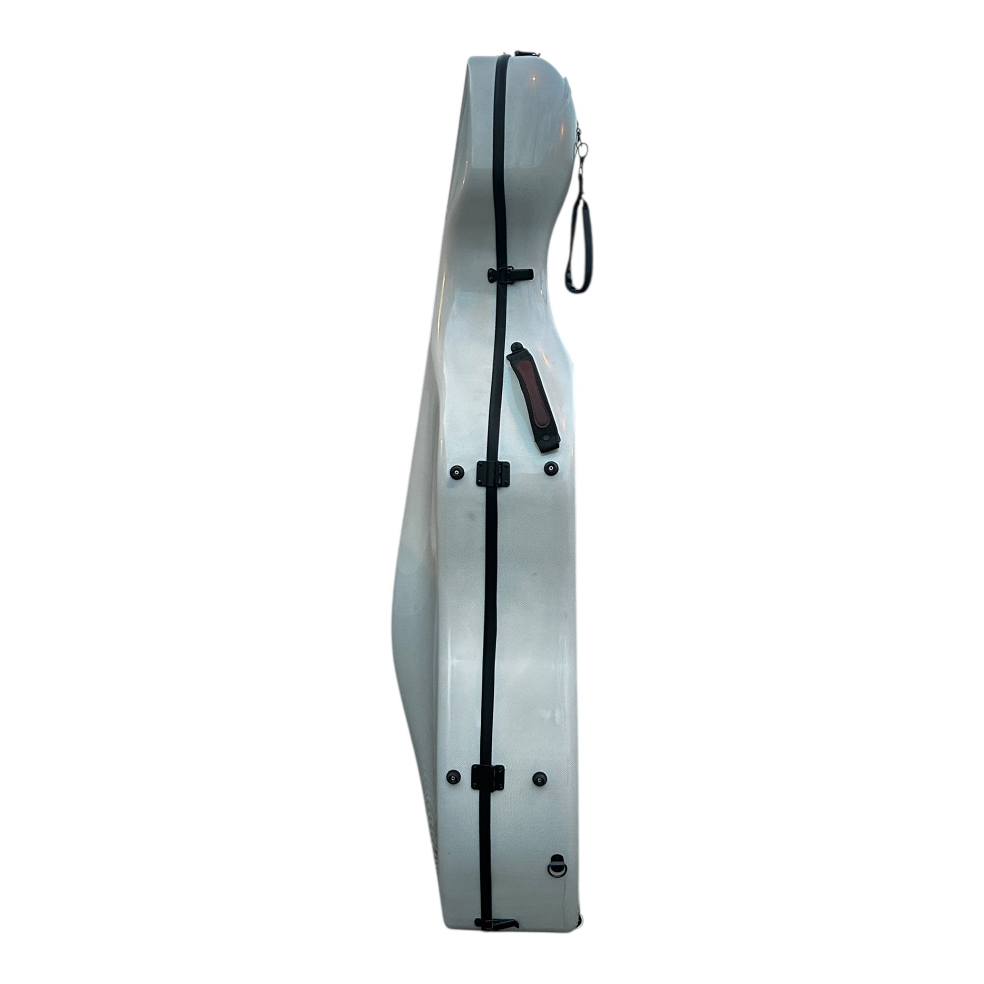 Lightweight Kyliesman cello hard case with wheels in maroon, black, and white finishes

