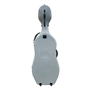 Lightweight Kyliesman cello hard case with wheels in maroon, black, and white finishes
