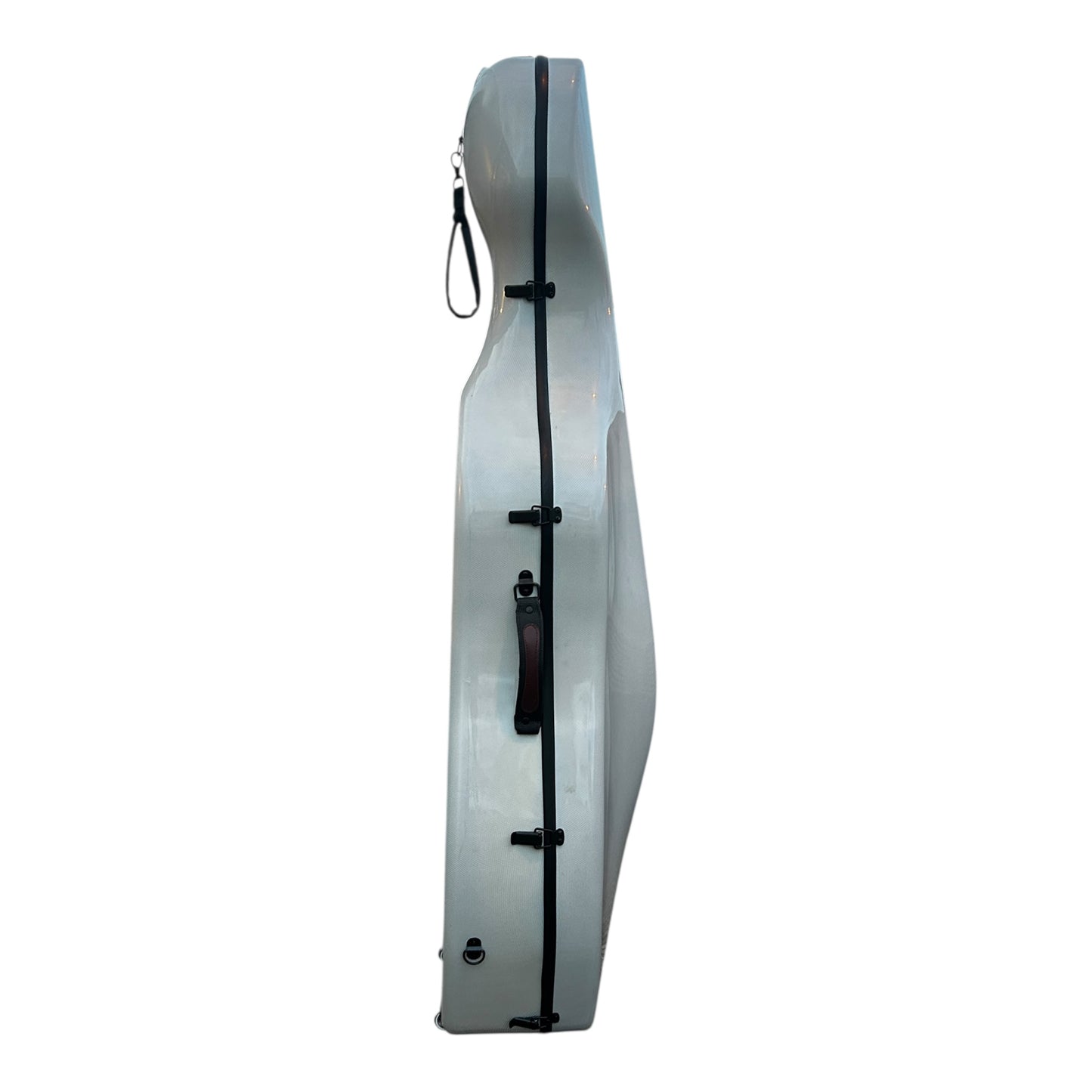 Lightweight Kyliesman cello hard case with wheels in maroon, black, and white finishes

