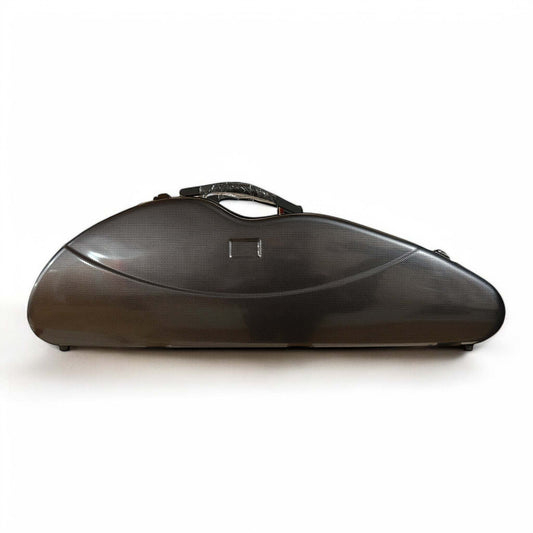 Polycarbonate half moon violin case in red, black, and white check finishes



