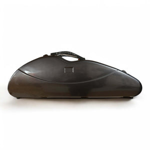 Polycarbonate half moon violin case in red, black, and white check finishes


