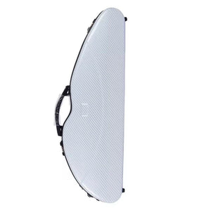 Polycarbonate half moon violin case in red, black, and white check finishes
