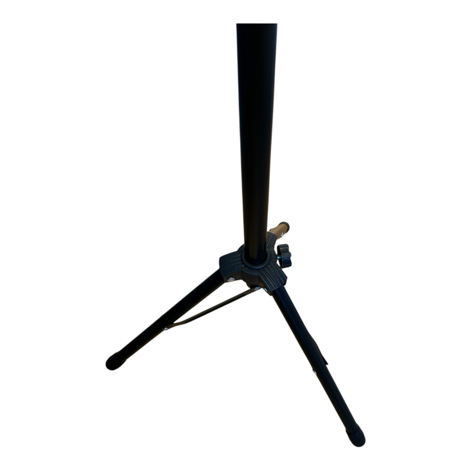 Black orchestral music stand with adjustable height and sturdy base
