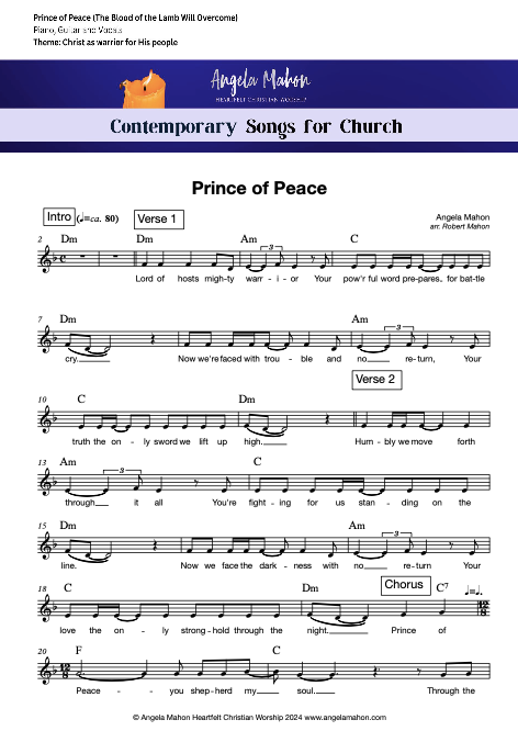 Prince of Peace worship sheet music in original key


