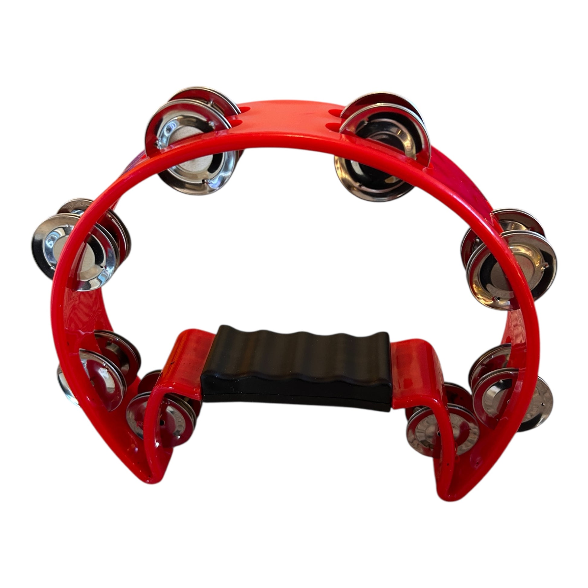 Red handle tambourine with jingles
