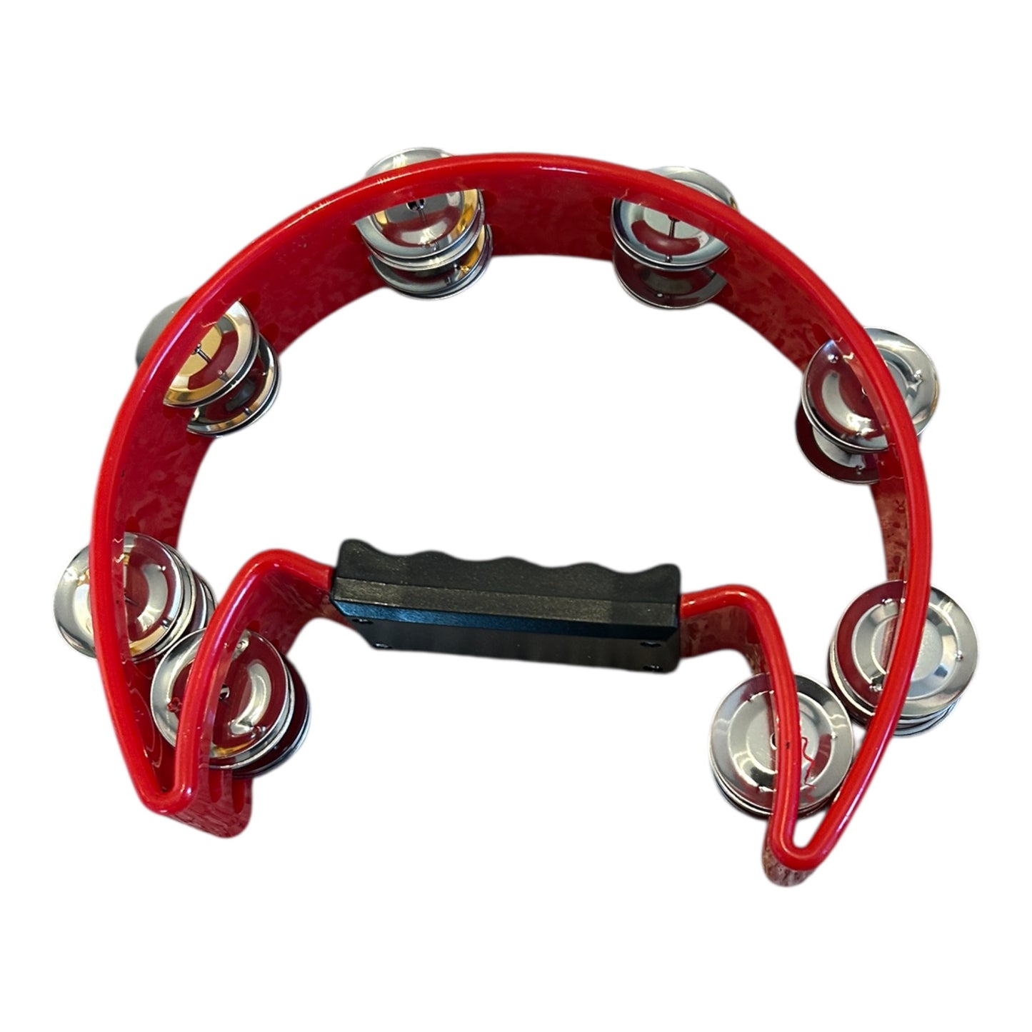 Red handle tambourine with jingles
