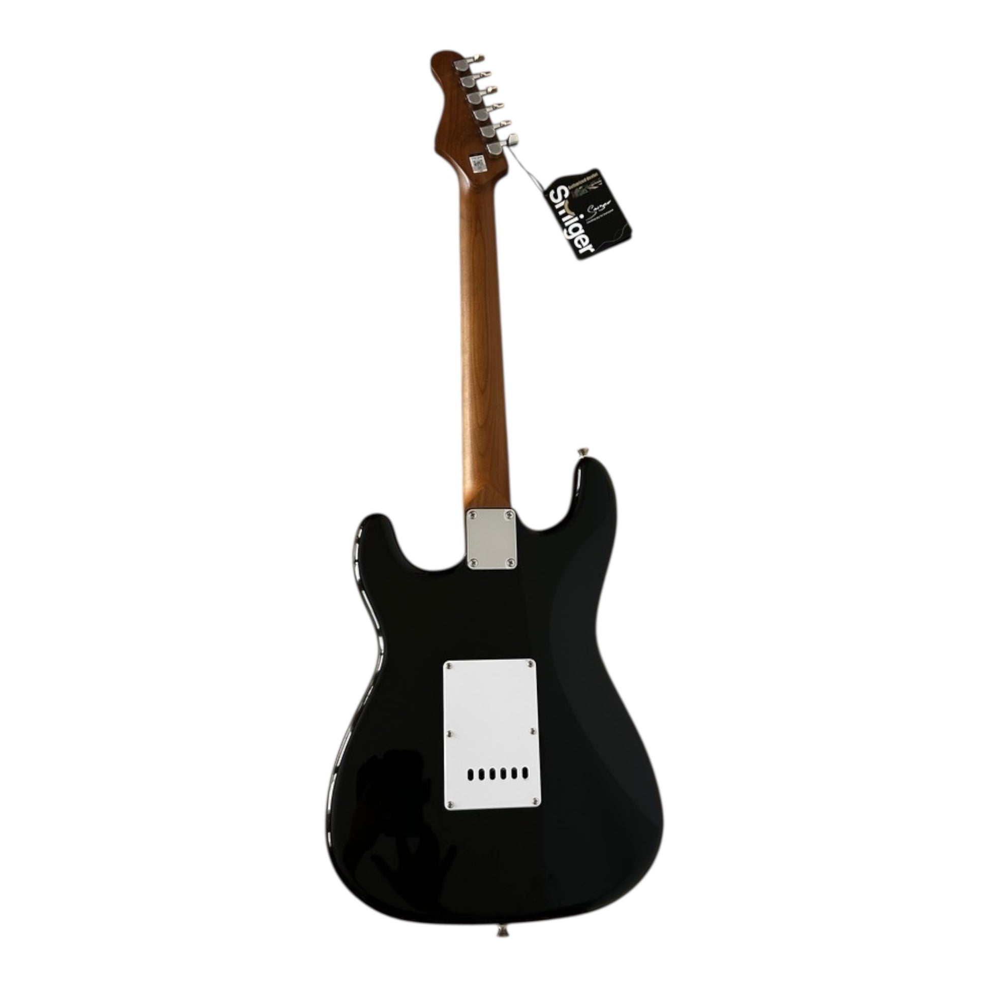 Smiger LC2W Electric Guitar Bundle Flame Sunburst Veneer, back view
