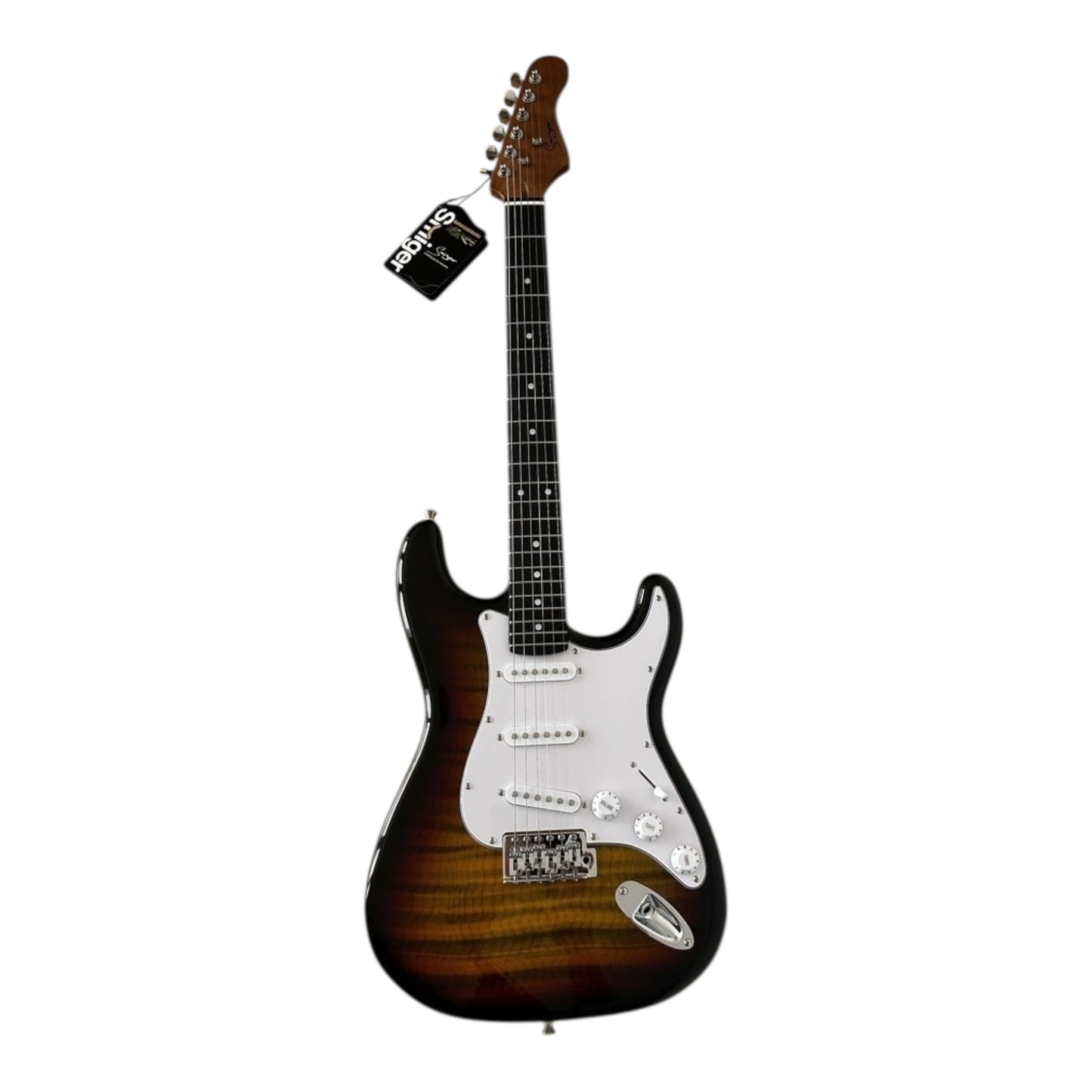 Smiger LC2W Electric Guitar Bundle Flame Sunburst Veneer, front view
