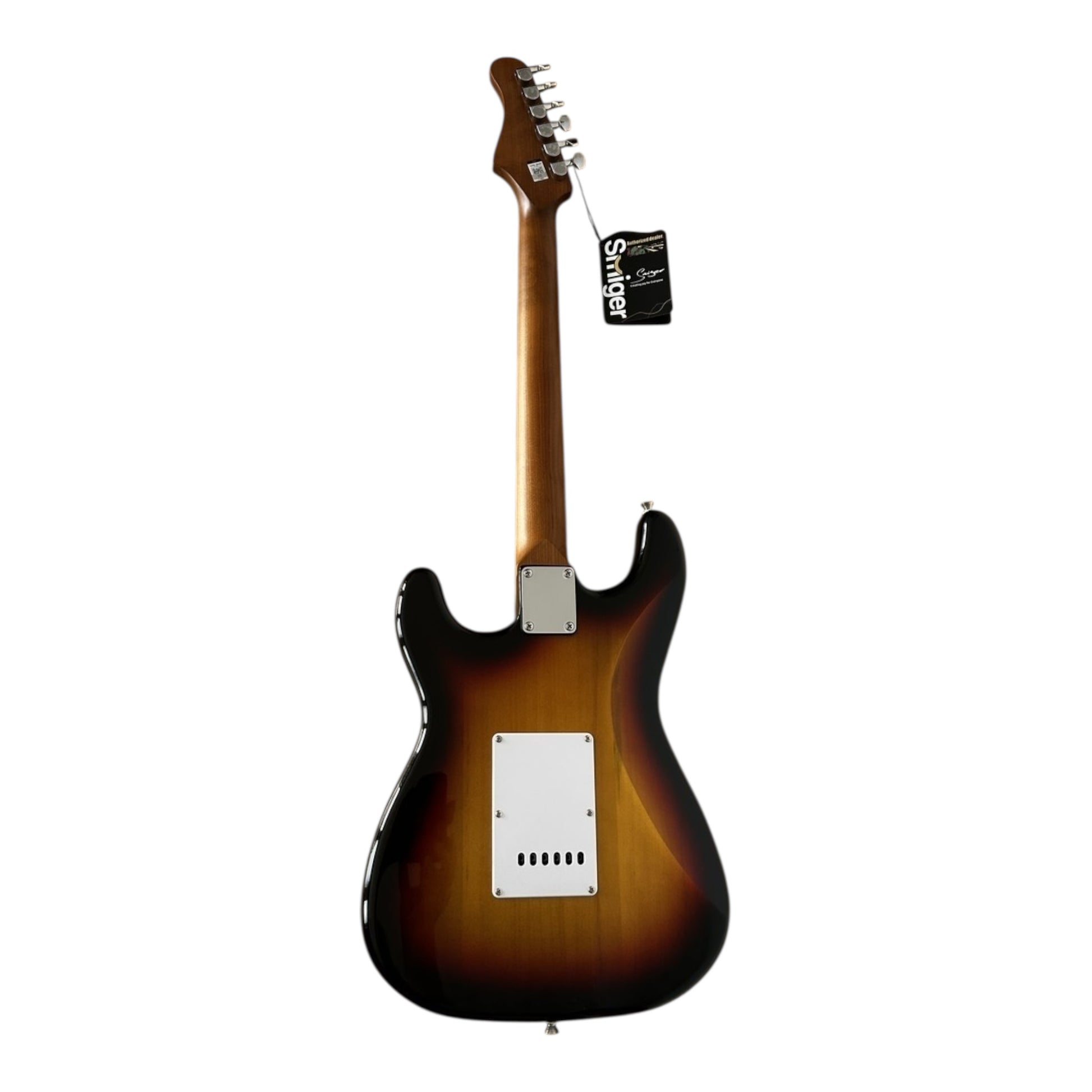 Smiger LG1M Electric Guitar HSS Bundle â€“ Three-Tone Sunburst, back view
