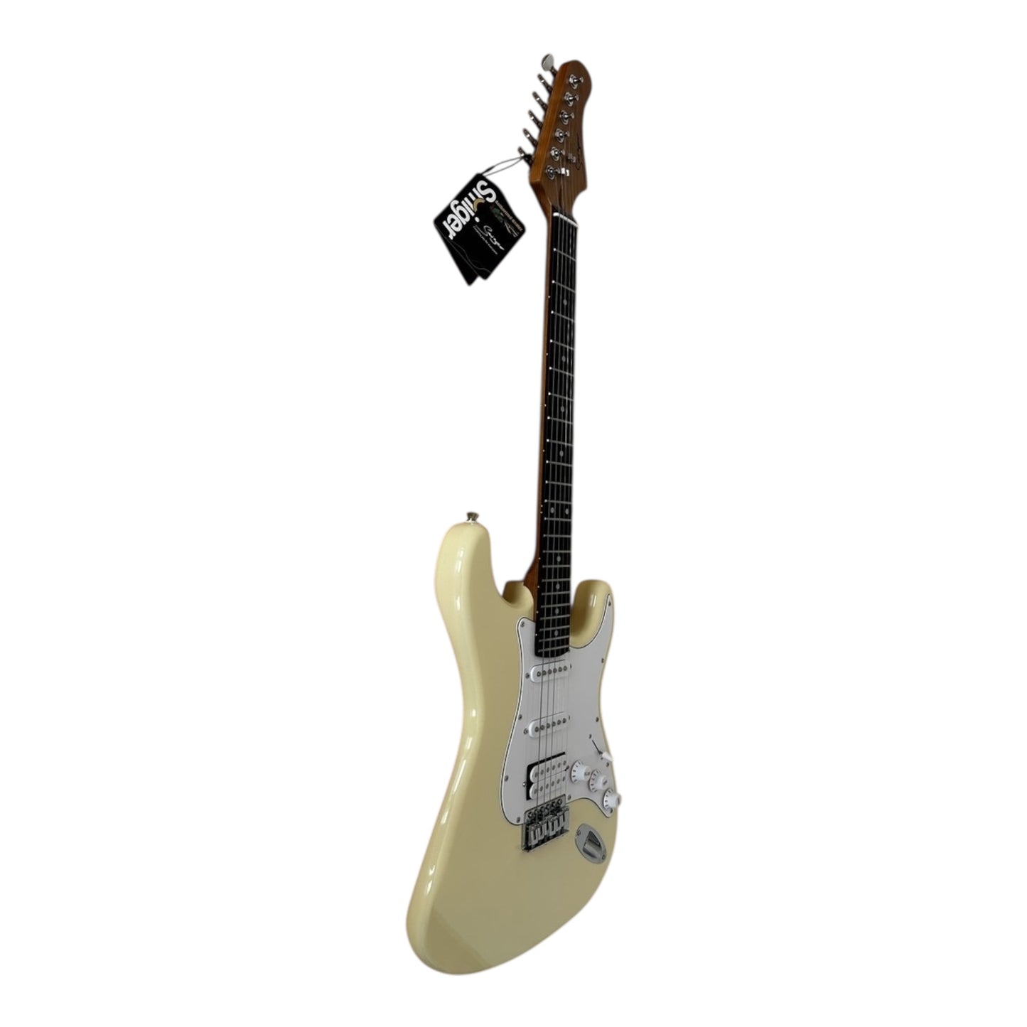 Smiger LG1M Electric Guitar HSS Bundle  Vintage Cream finish, side view
