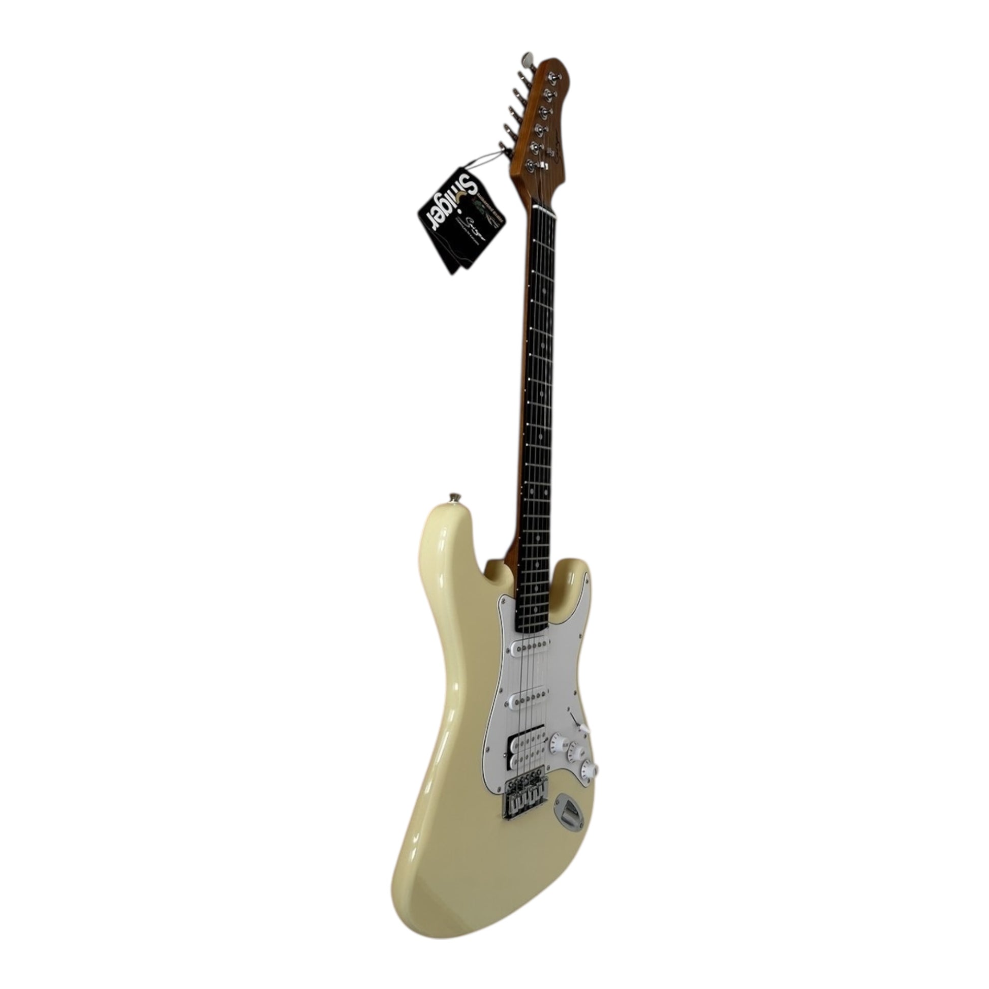 Smiger LG1M Electric Guitar HSS Bundle  Vintage Cream finish, side view
