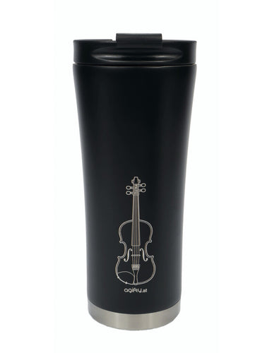 Music-themed travel mug with double-walled insulation

