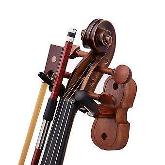 Premium hardwood violin hanger with bow holder, designed for secure wall mounting and instrument protection.