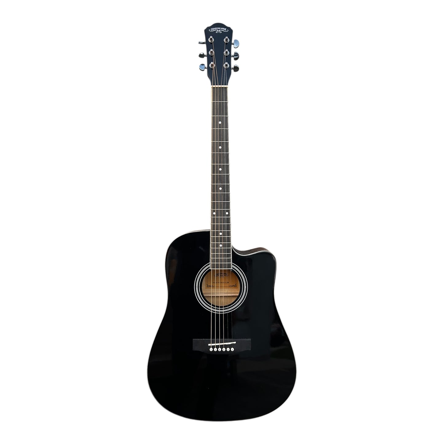 Caravan Electro-Acoustic Guitar Gloss Black, cutaway with pickup/tuner
