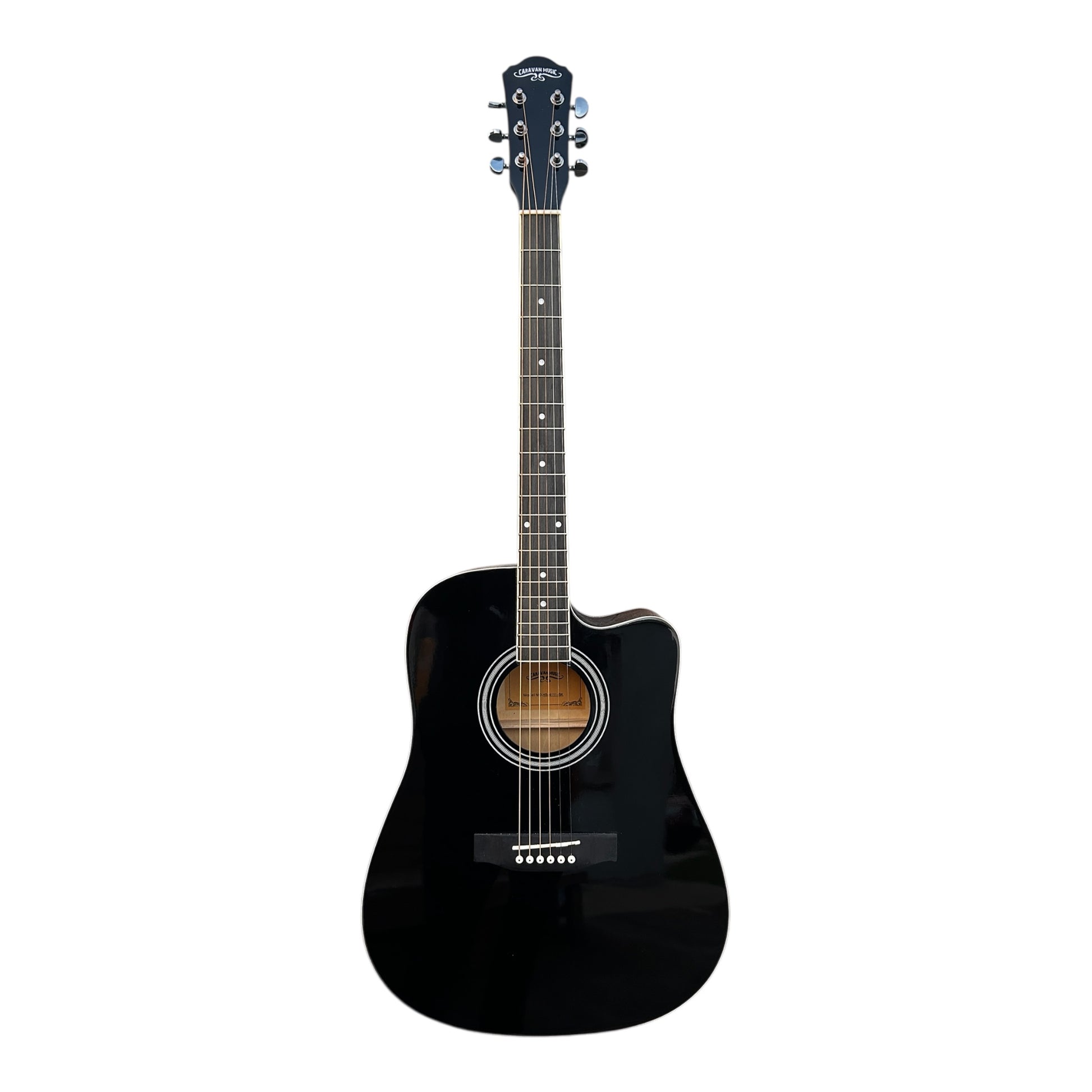 Caravan Electro-Acoustic Guitar Gloss Black, cutaway with pickup/tuner
