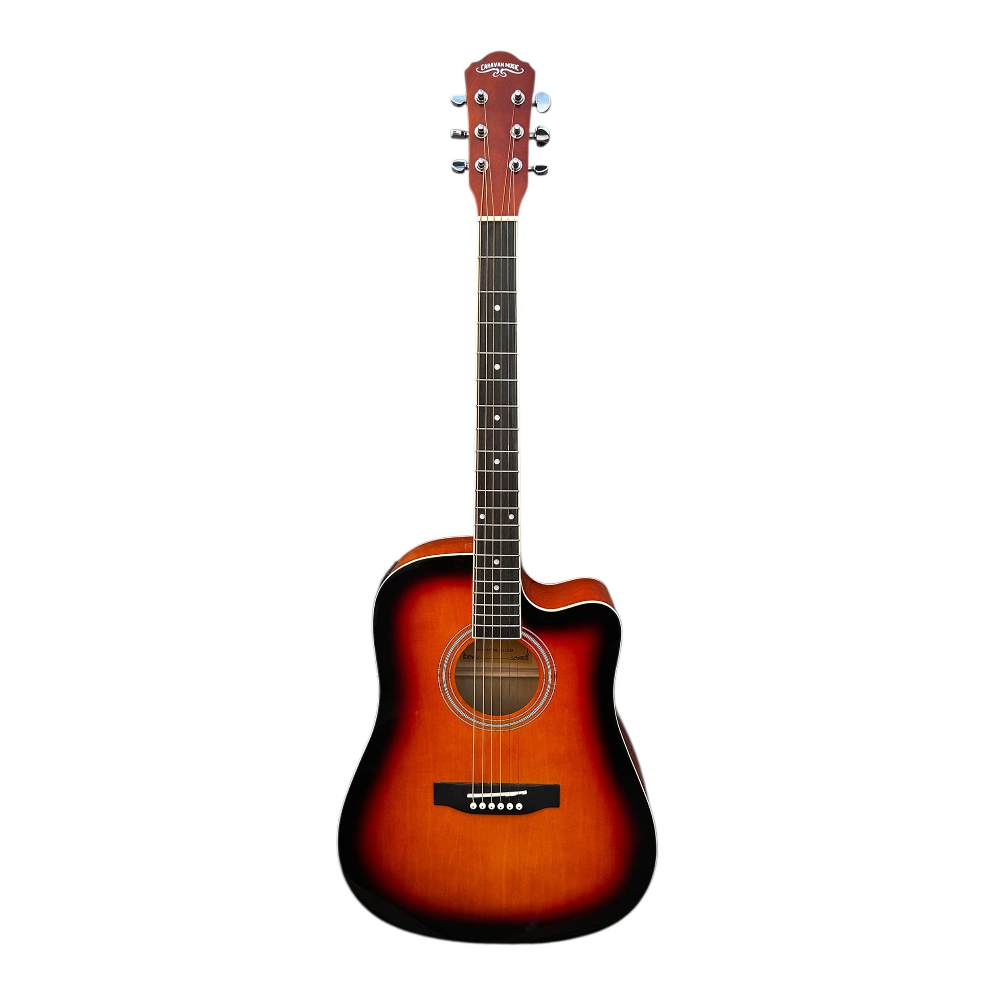 Caravan Electro-Acoustic Guitar Gloss Sunburst, cutaway with pickup/tuner

